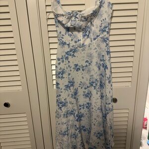 Floral Blue and White Midi Dress